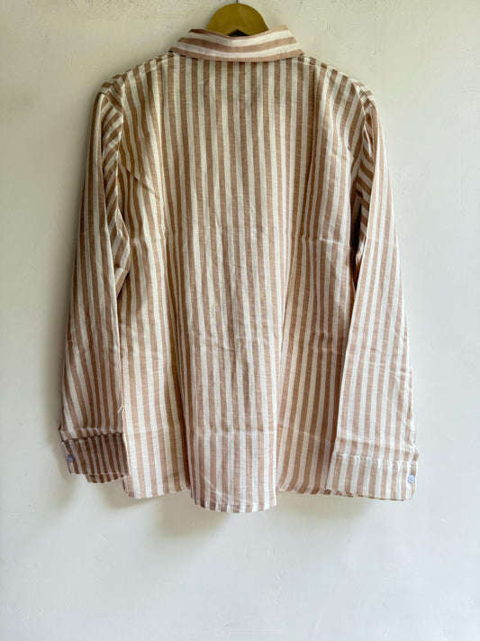Beige Cotton Striped Shirt