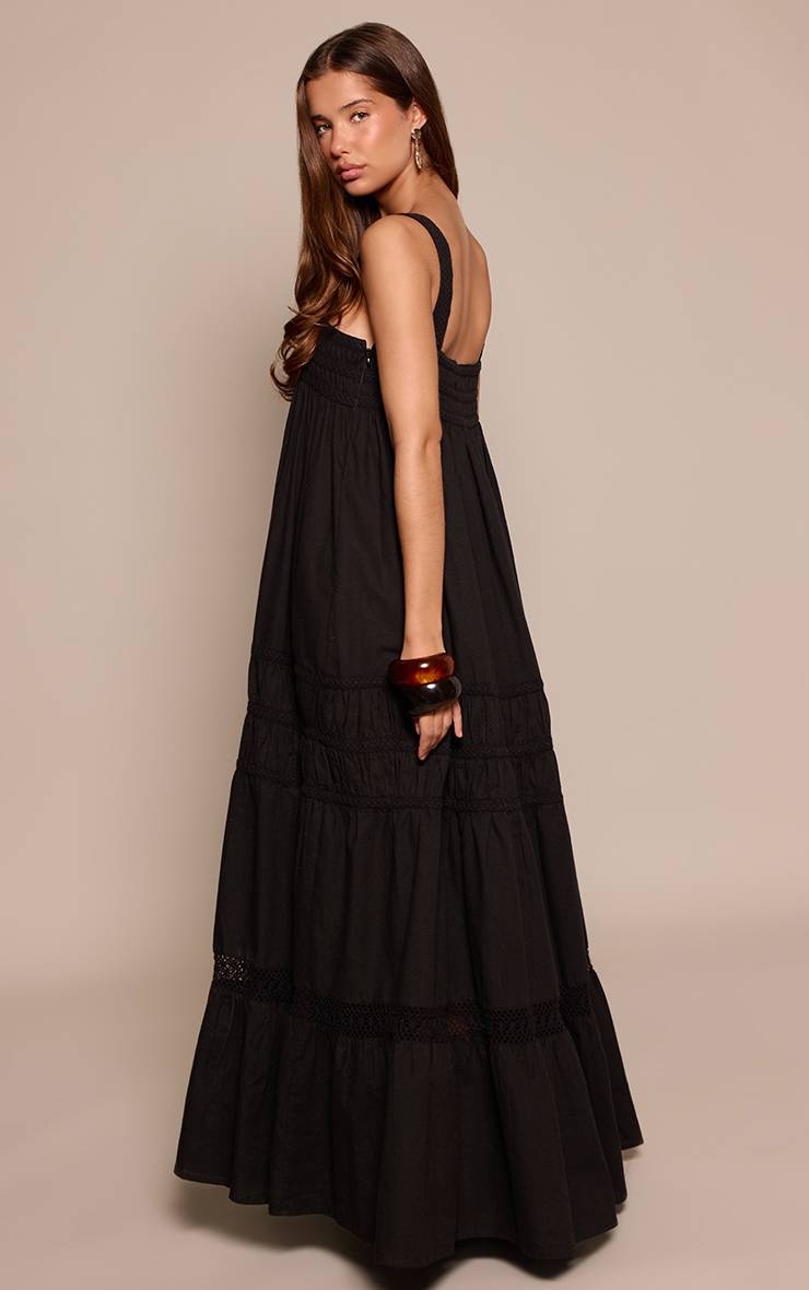 Black LINEN LOOK EMBROIDERED DETAIL MAXI DRESS (Copy)