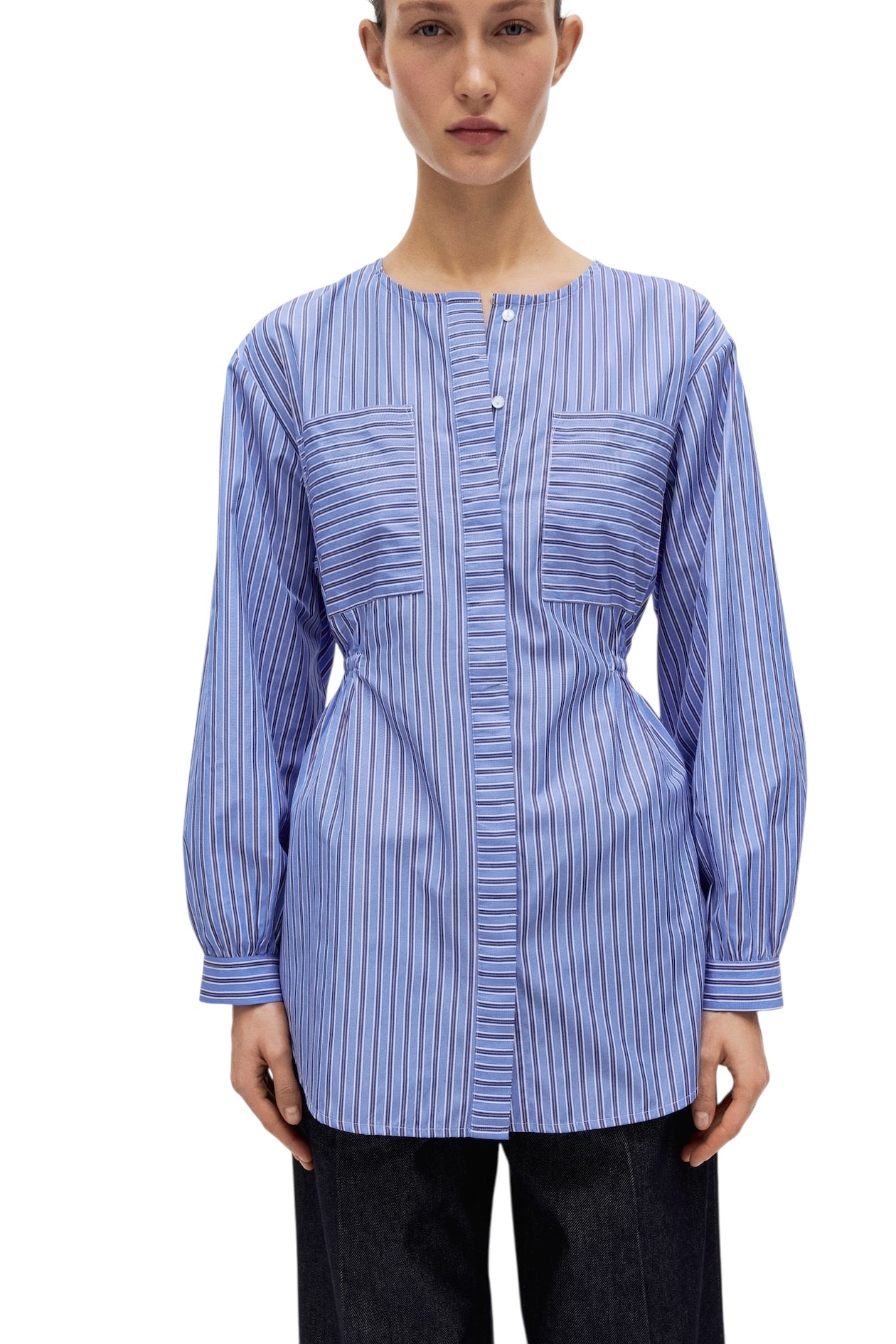 Blue Striped Waisted Top