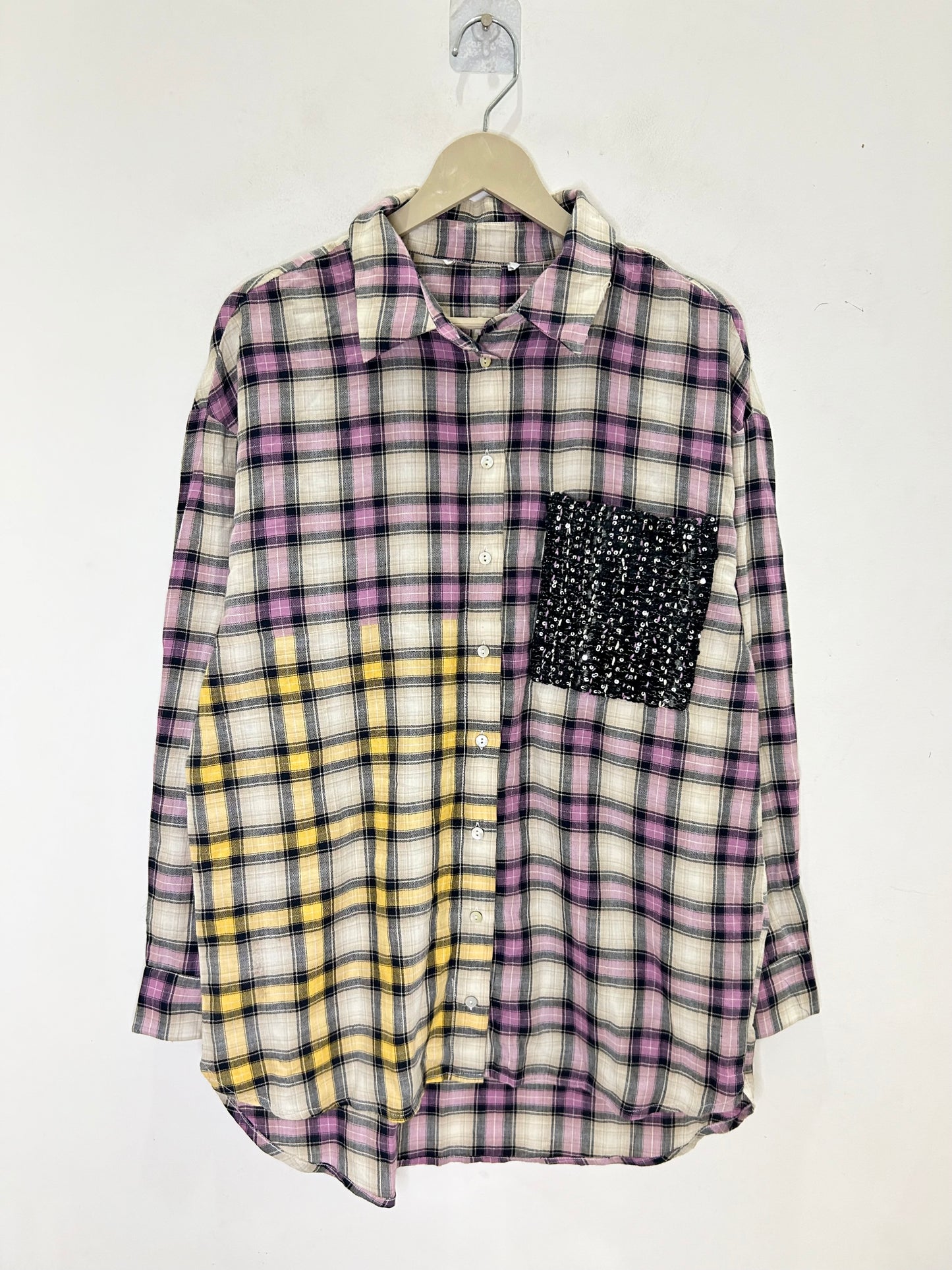 Checked Shirt with Tweed Pocket