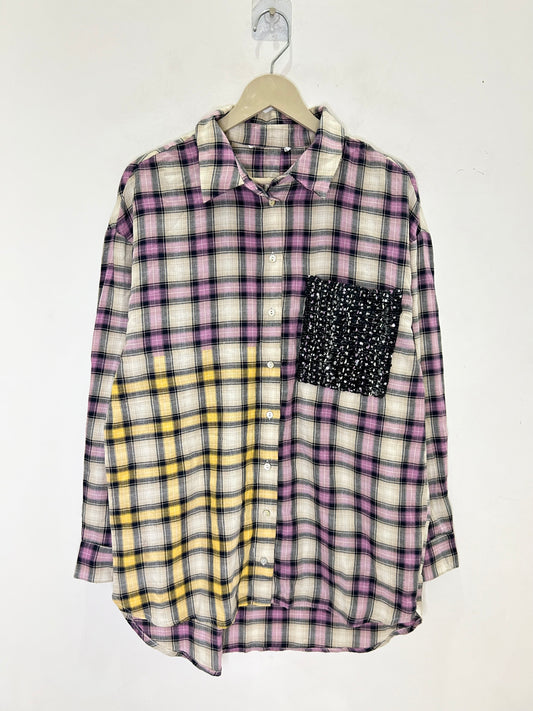 Checked Shirt with Tweed Pocket