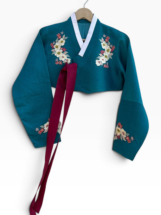 Blue Floral Hanbok Jacket: 32”