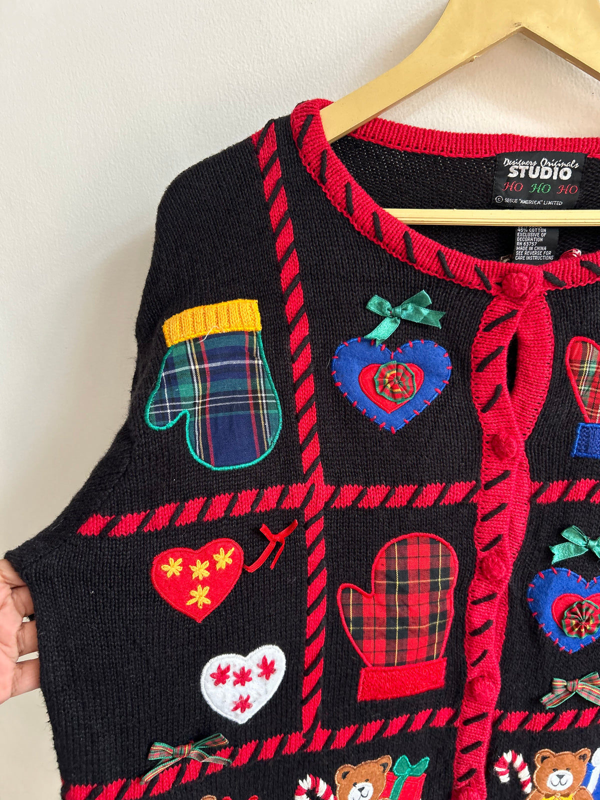 Teddy Bear Christmas Stocking Black Cardigan