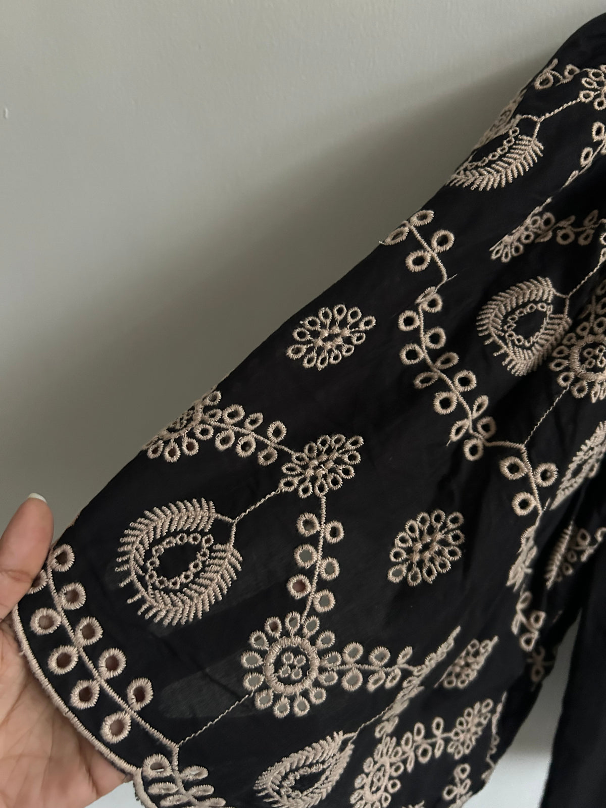 Embroidered Black Cotton Top: 34”