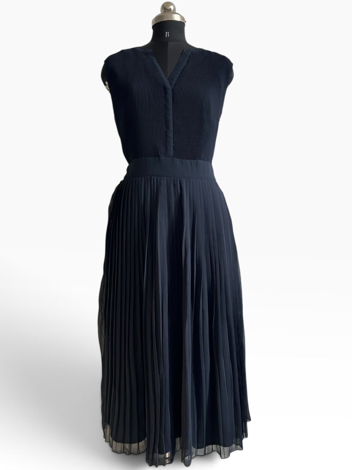 Navy Blue Pleated Dress