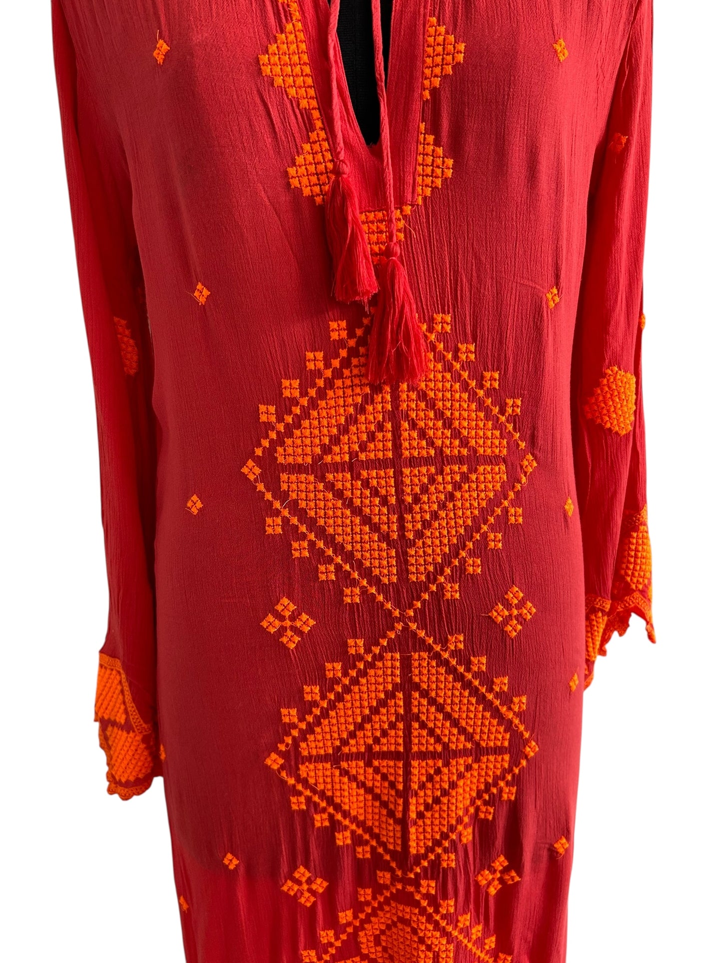 Pink Orange Embroidered Dress
