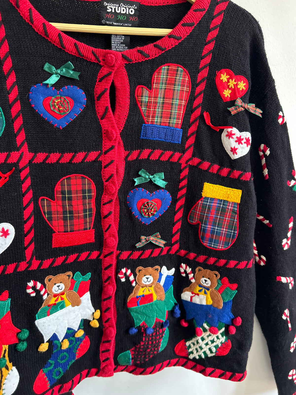 Teddy Bear Christmas Stocking Black Cardigan