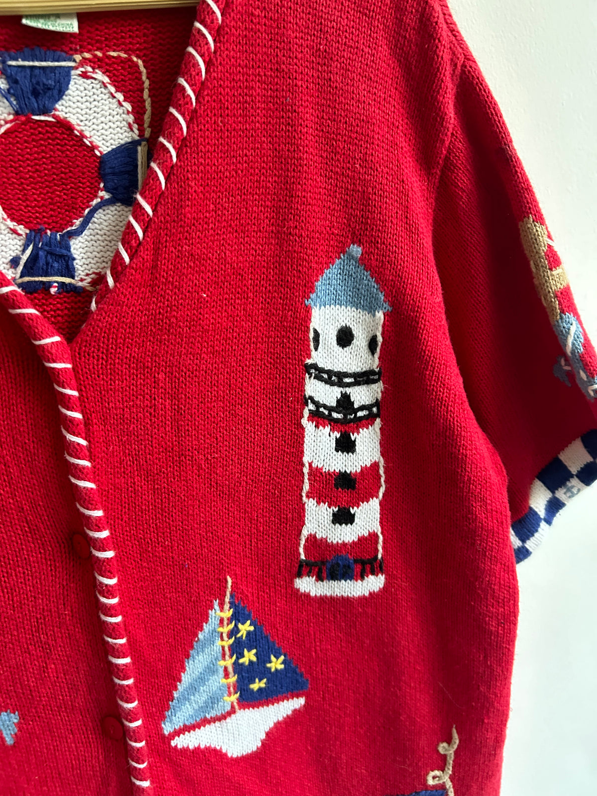 Vintage Nautical Coastal Short Sleeve Cardigan