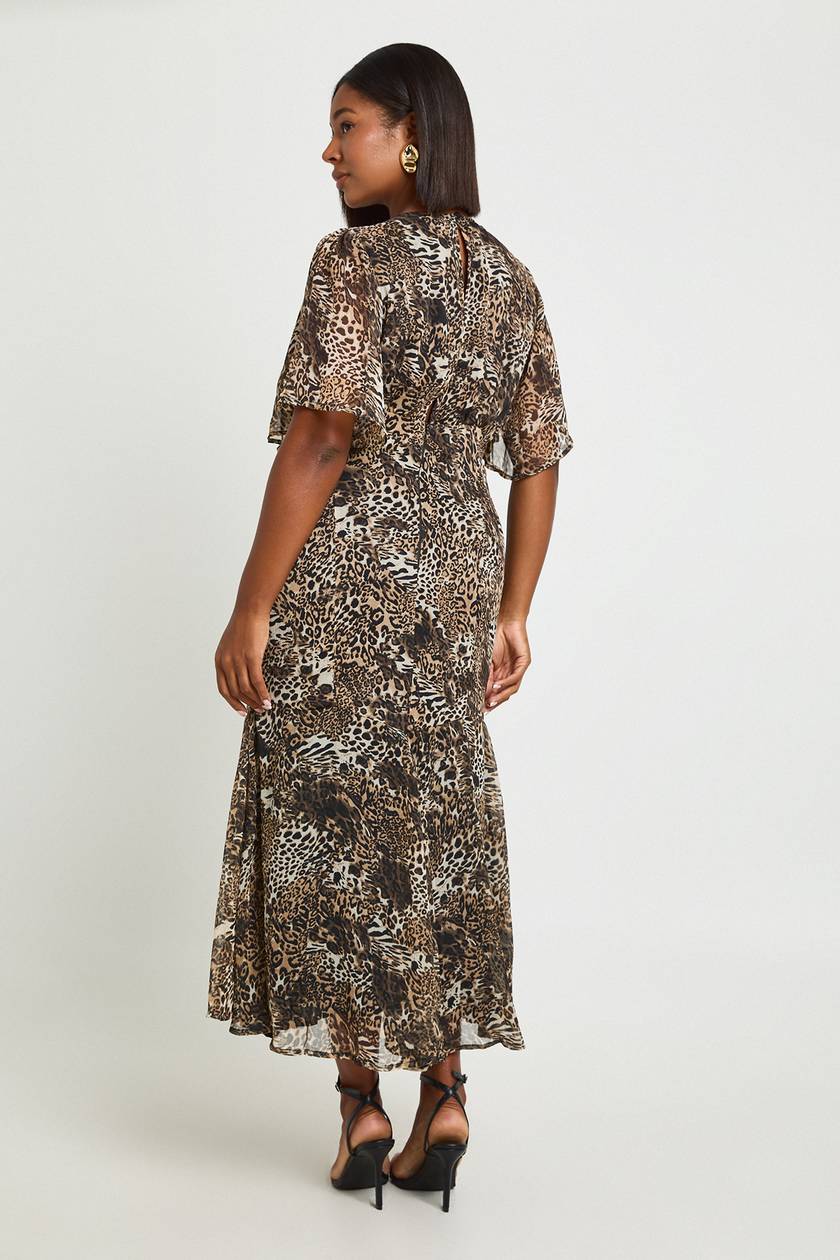 BOOHOO leopard angel sleeve dress