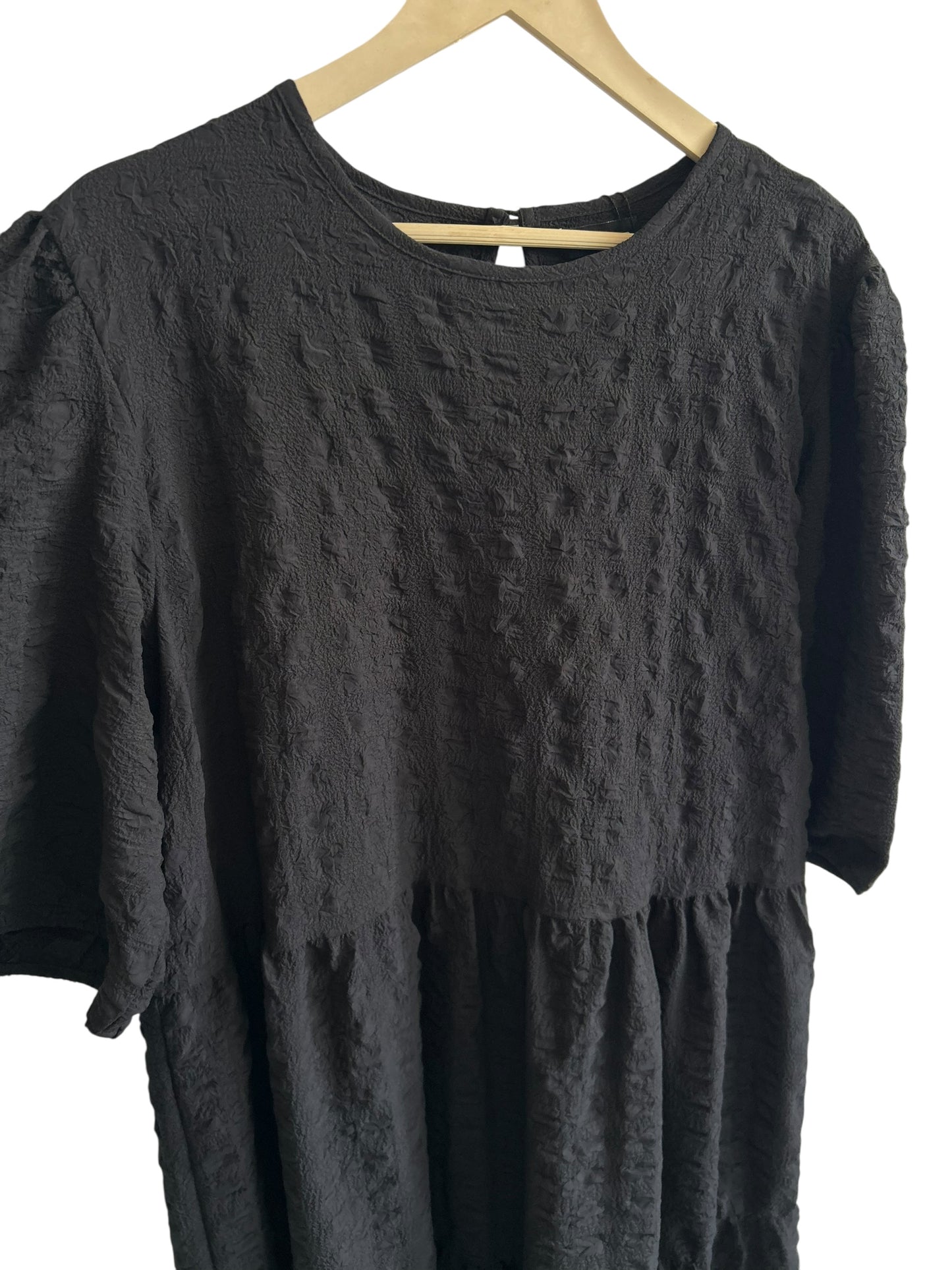 Textured Puff Sleeves Tiered Smock Dress