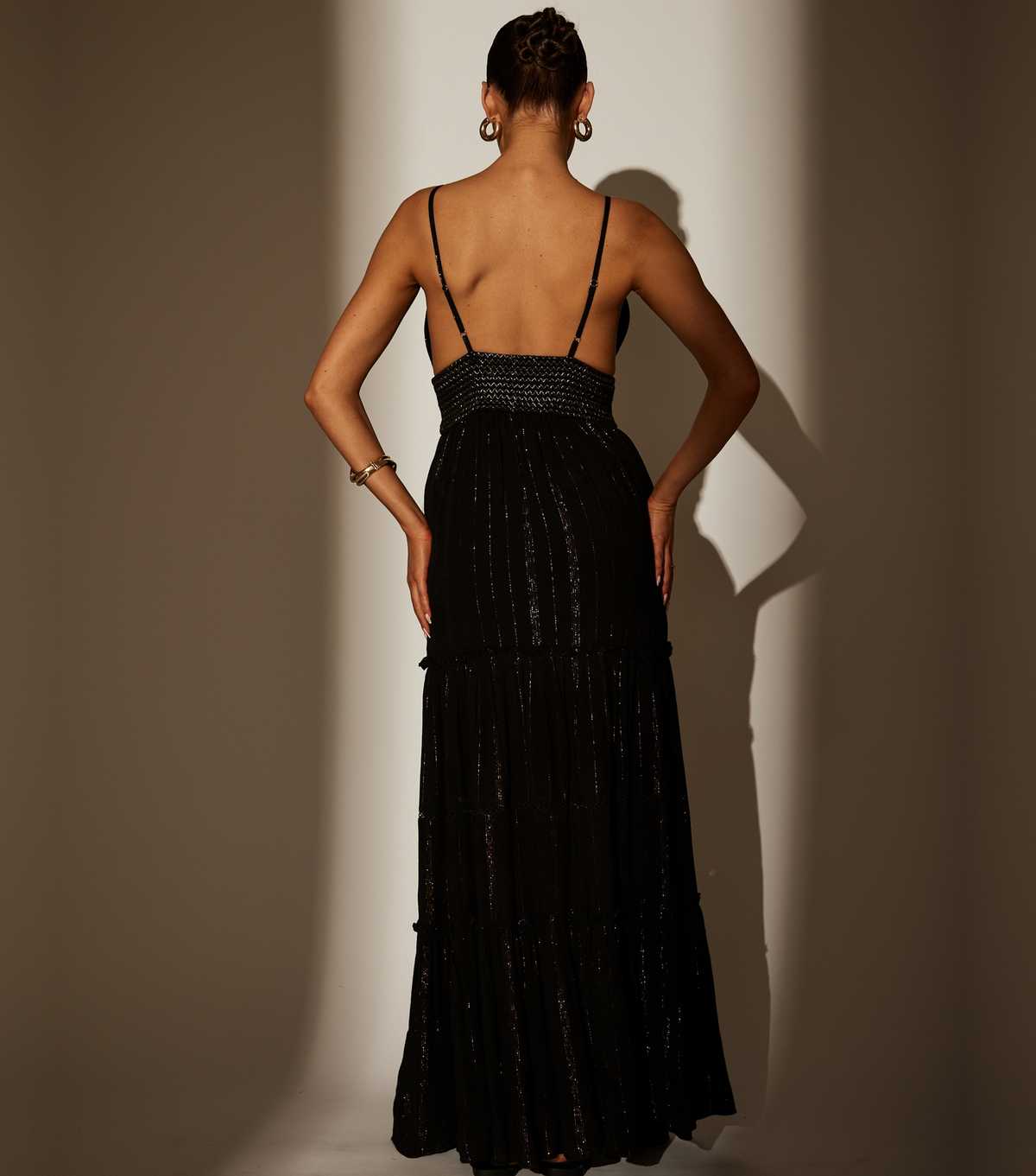 South Beach Black Metallic Stripe Maxi Dress
