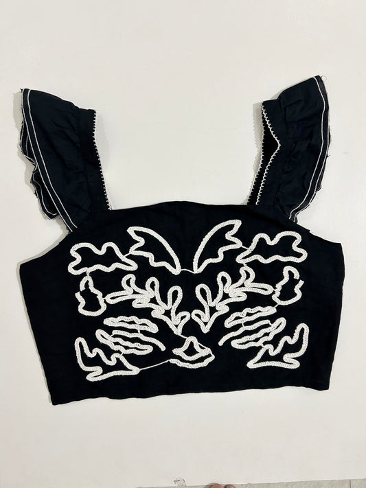 Black Embroidered Cotton Top