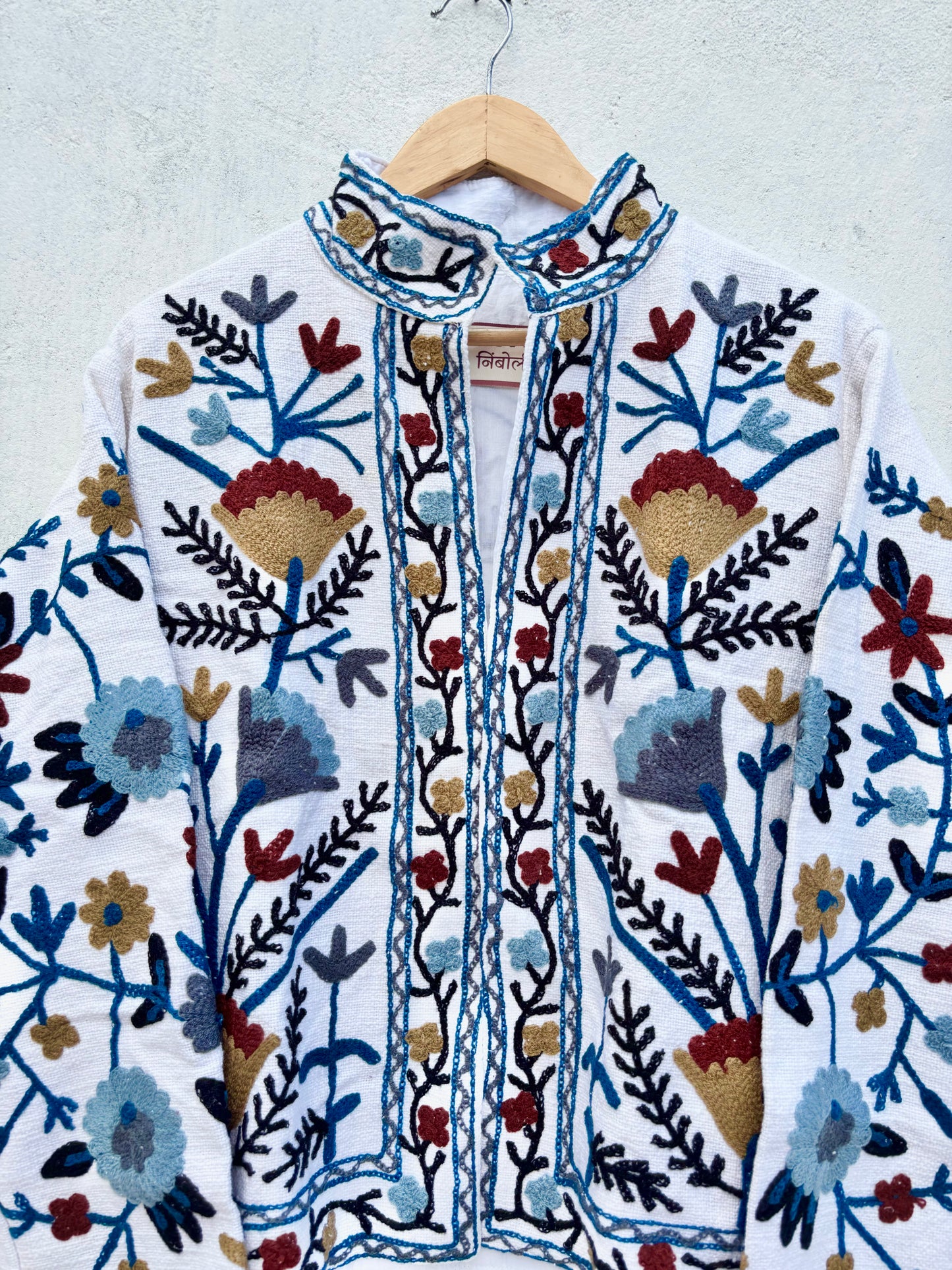 White Floral Suzani Embroidered Jacket