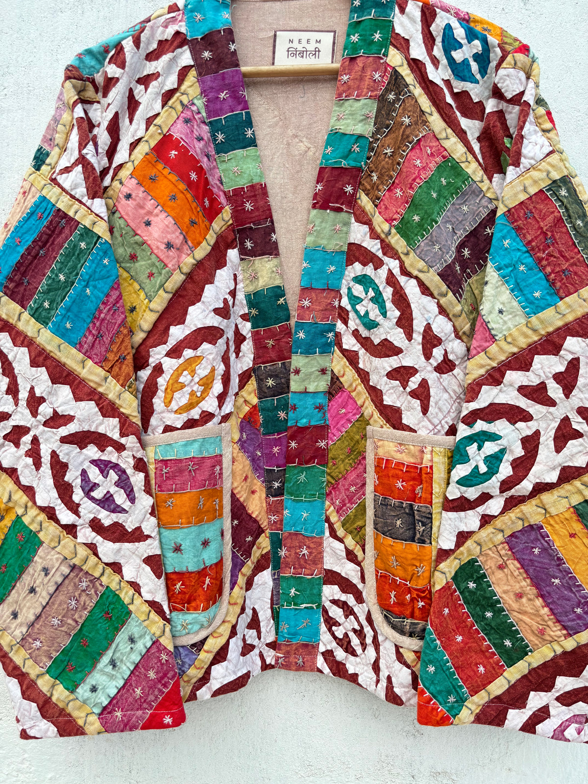 Vintage Patchwork Cotton Quilted Jacket: 46"