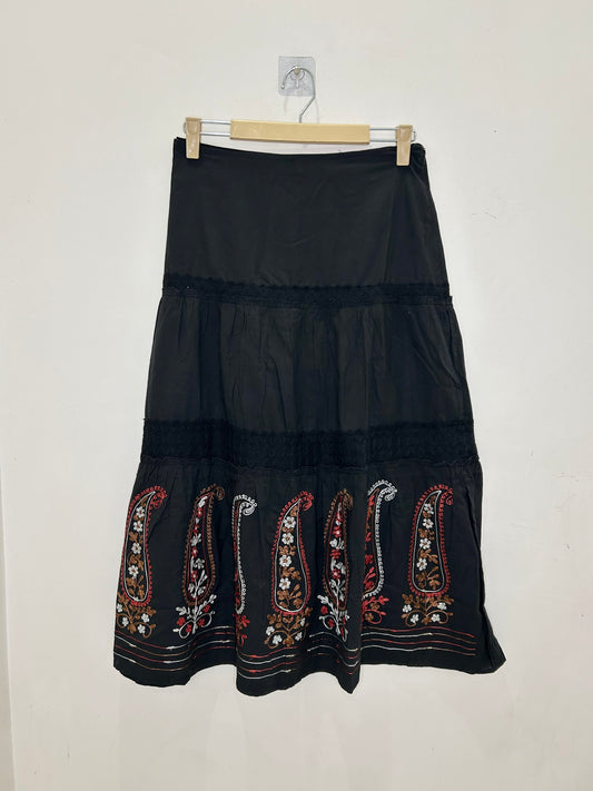 Black Cotton Embroidered Skirt