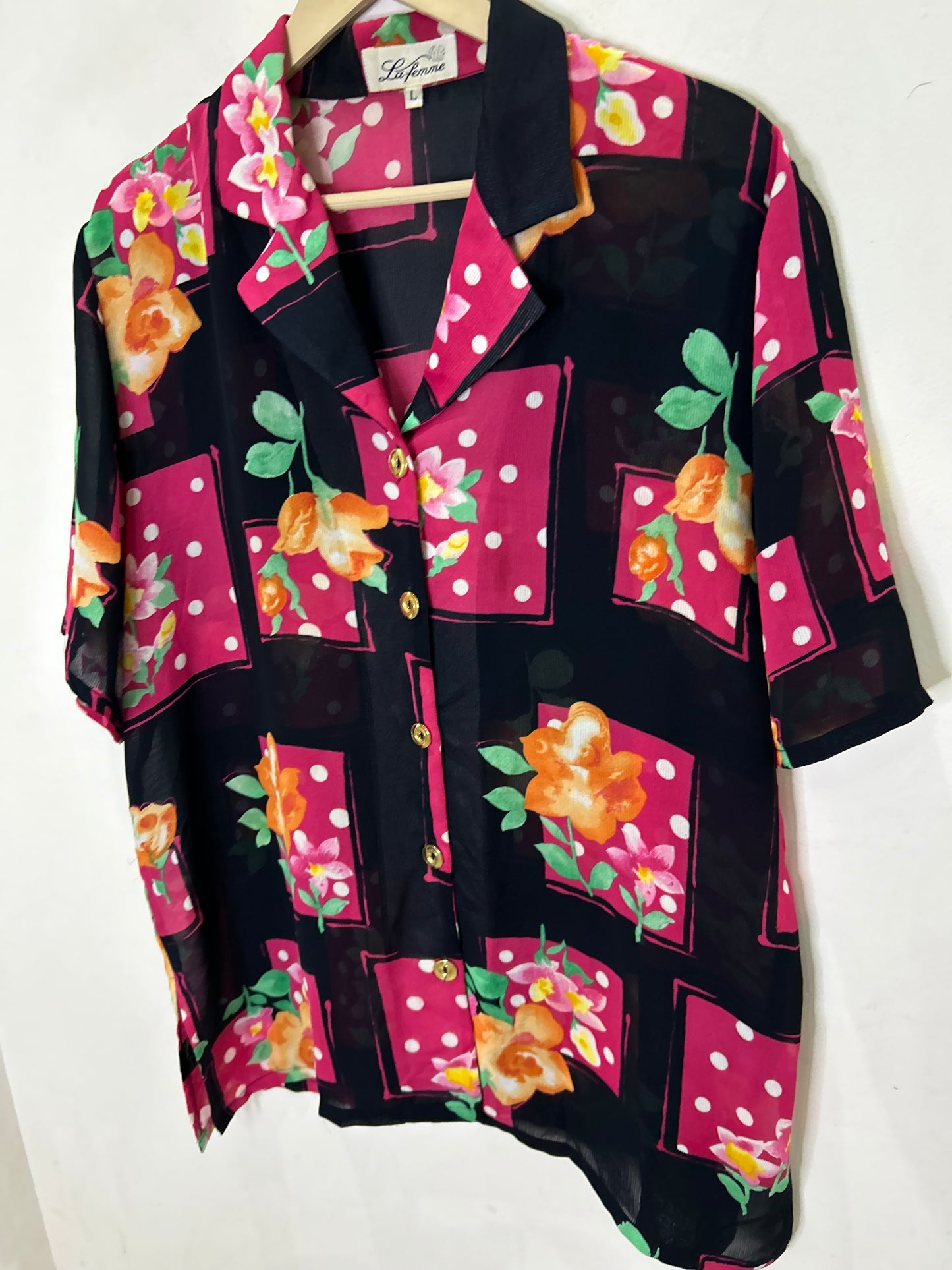 Polka Dot Floral Shirt: Chest-46”