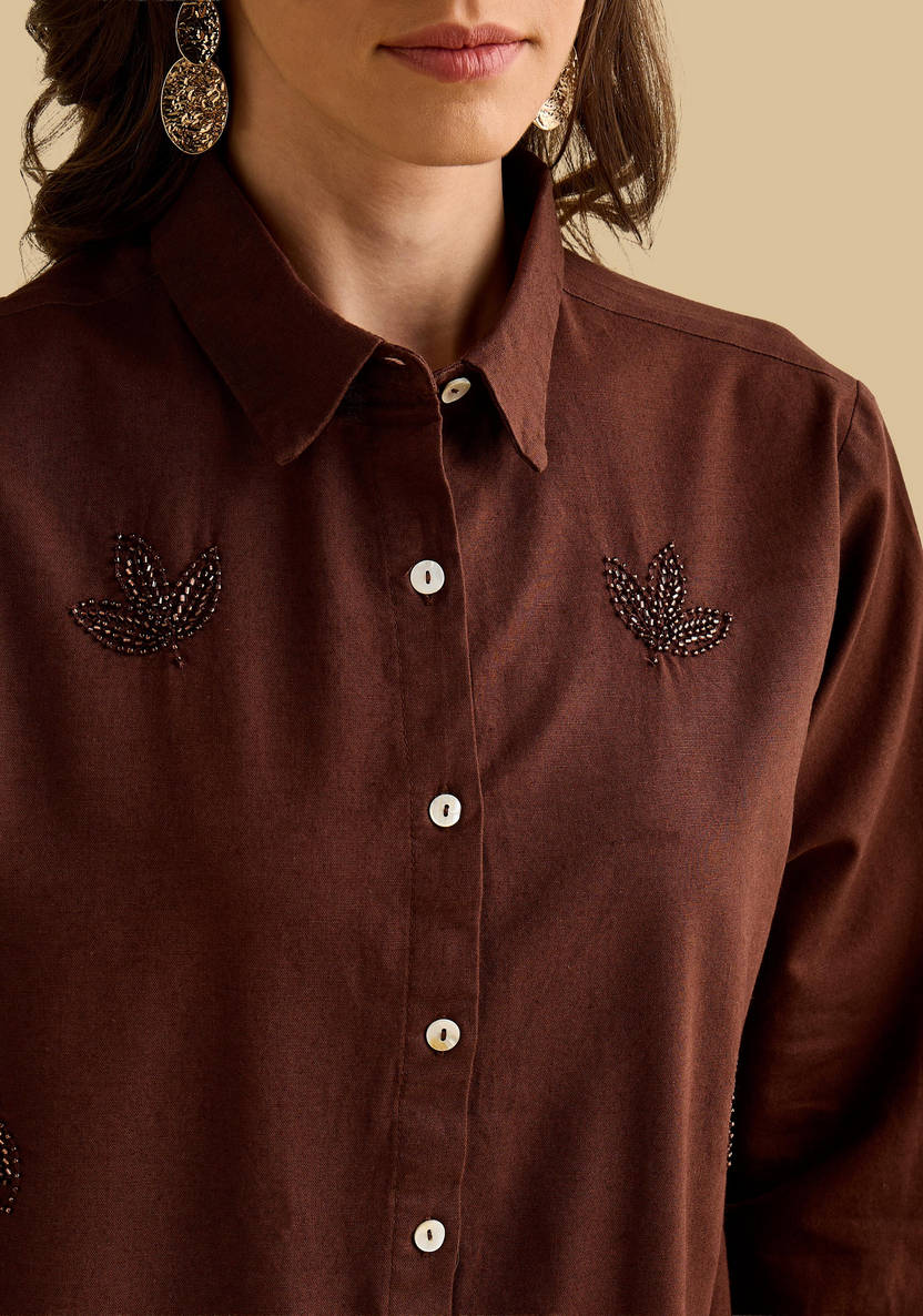 Brown Cotton Sequince Shirt:50”