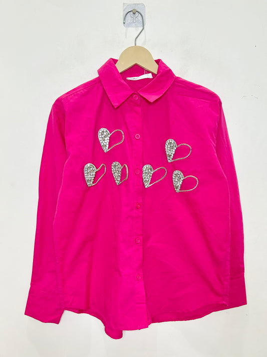 Heart Embellished Cotton Pink Shirt