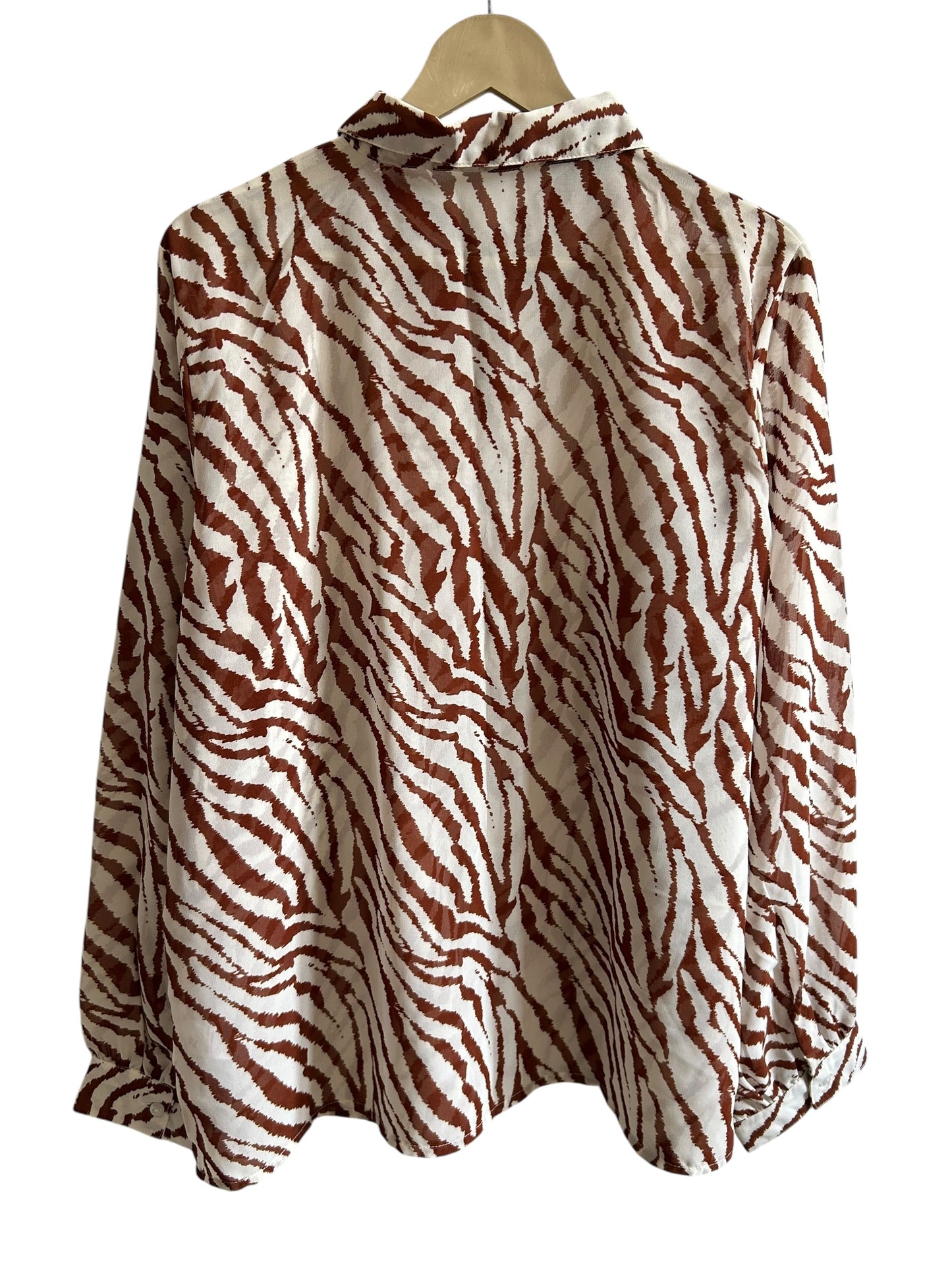 BOOHOO White and brown zebra print long-sleeve blouse