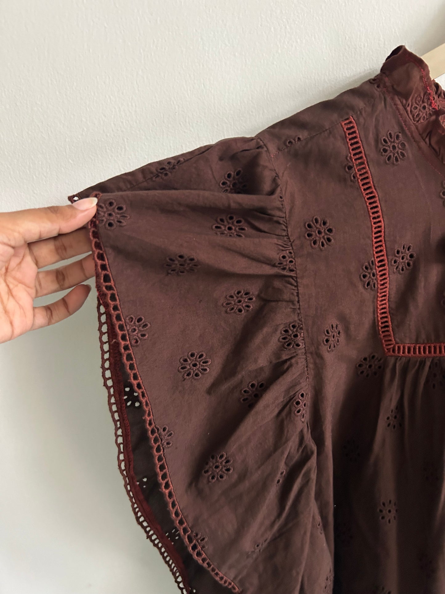 Brown Schiffli Top