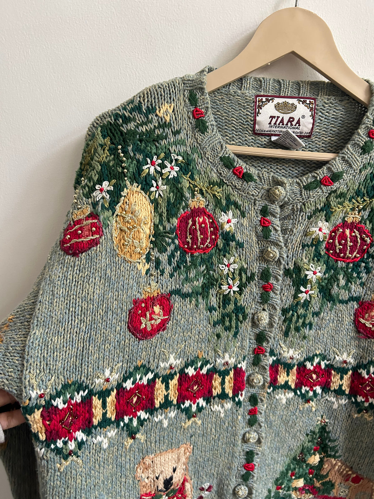 Vintage Christmas Teddy Bear Cardigan
