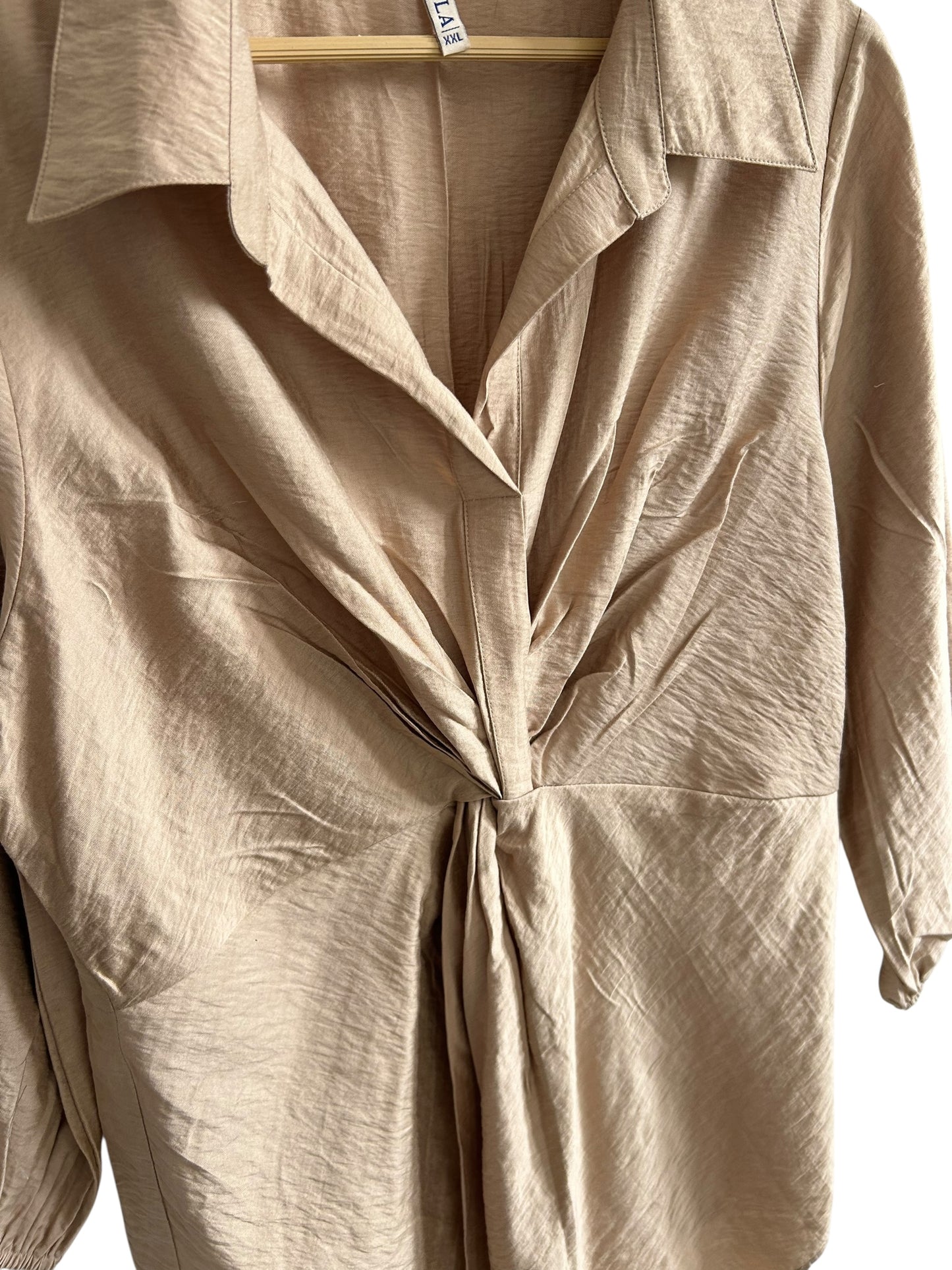 Beige Front Knot Top