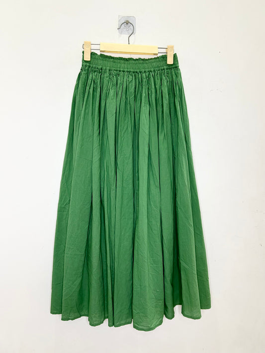 Green Solid Cotton Skirt