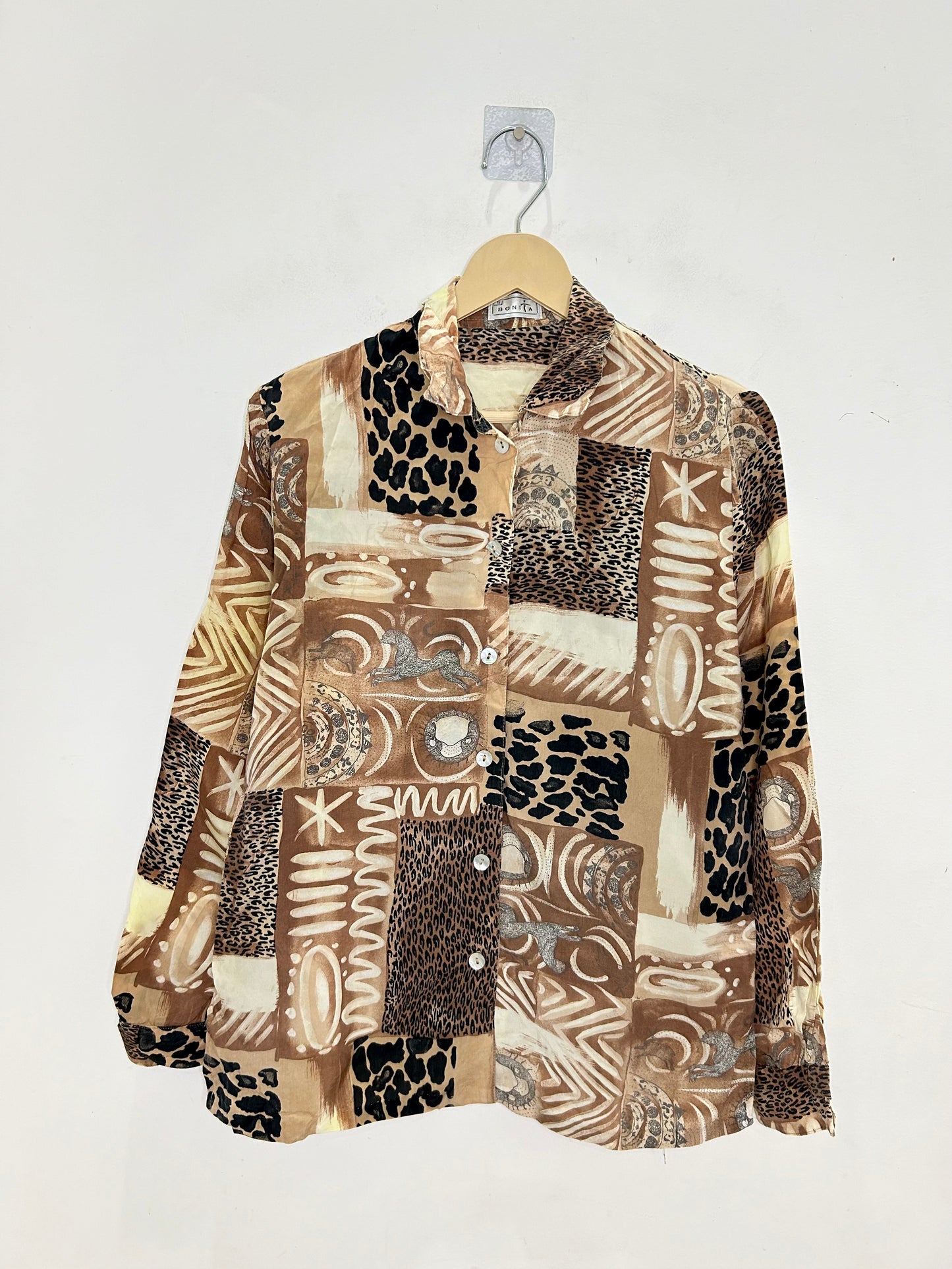 Brown Motif Shirt: Chest-40”