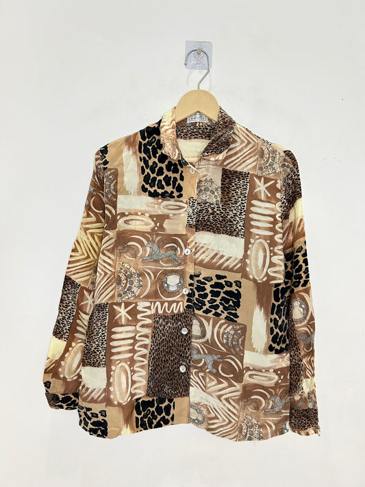 Brown Motif Shirt: Chest-40”