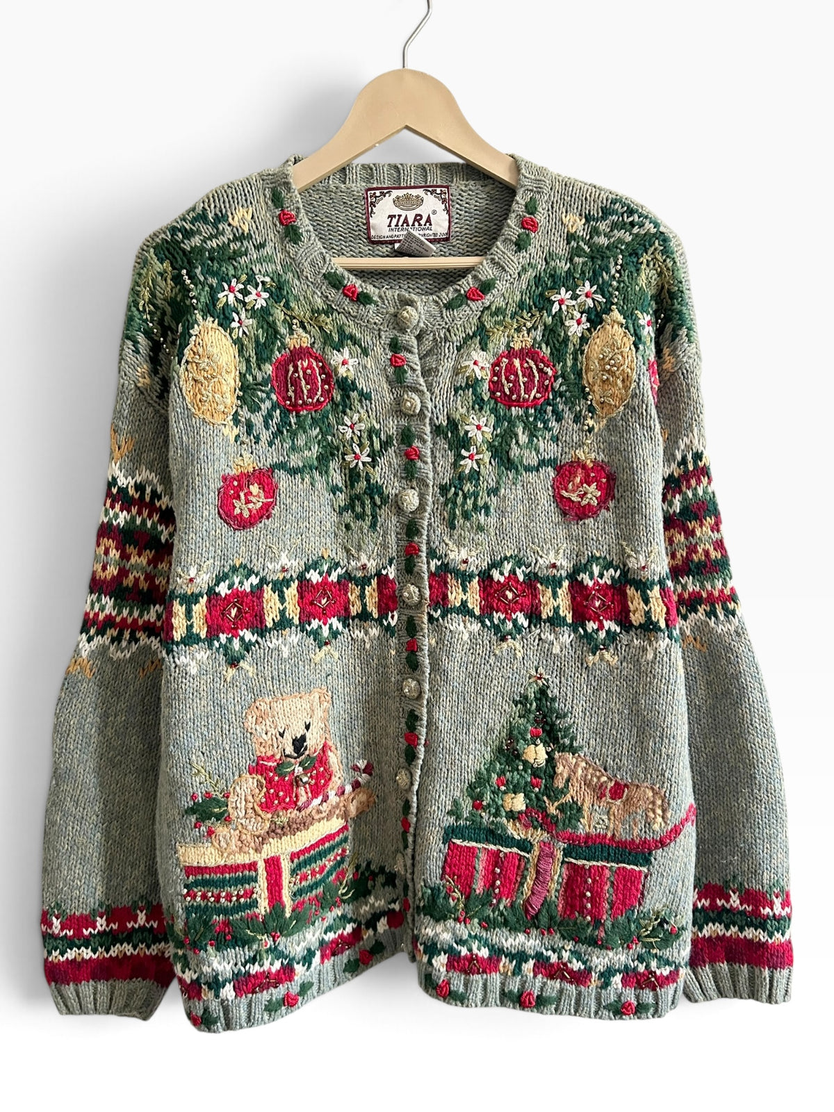 Vintage Christmas Teddy Bear Cardigan