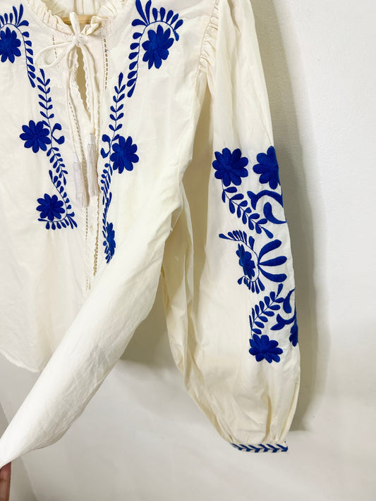 White Cotton Embroidered Blouse