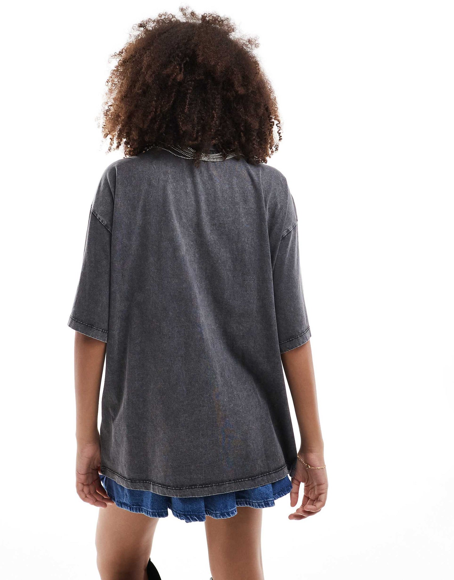 ASOS DESIGN oversized t-shirt with silver embellished necklace in washed charcoal