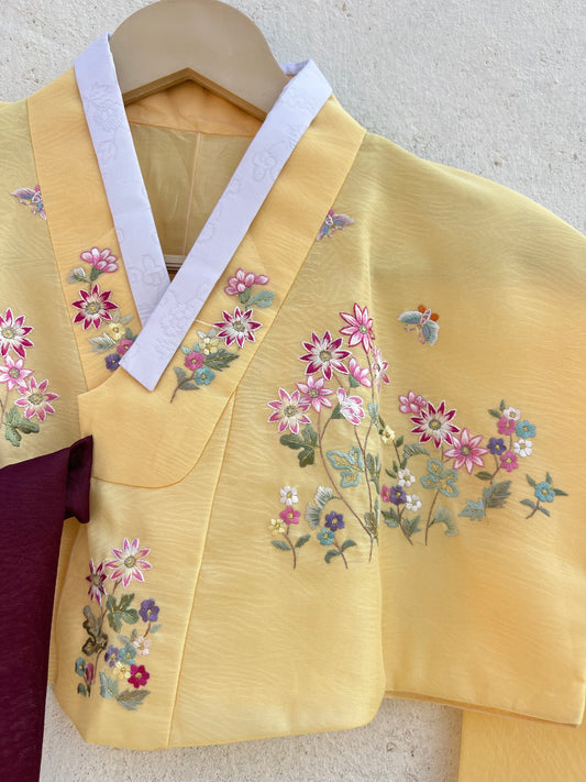 Yellow Floral Hanbok Jacket: 34”