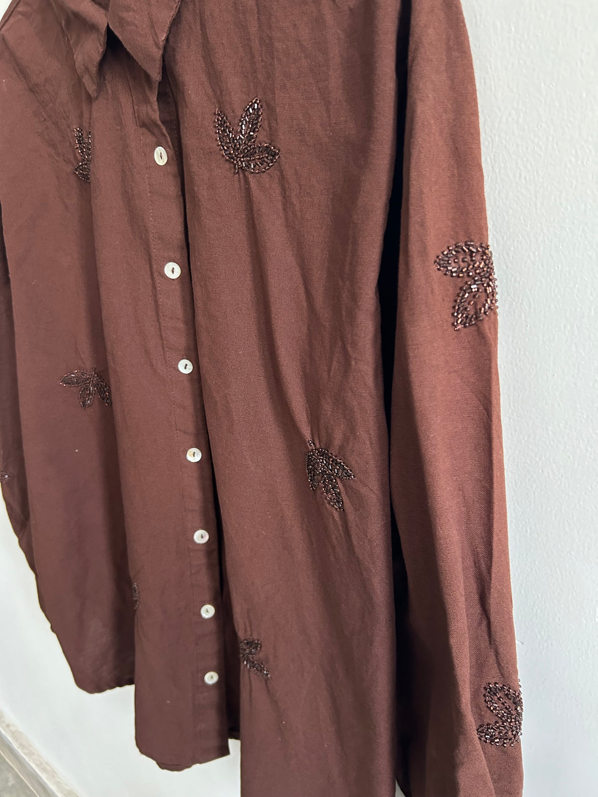 Brown Cotton Sequince Shirt:50”