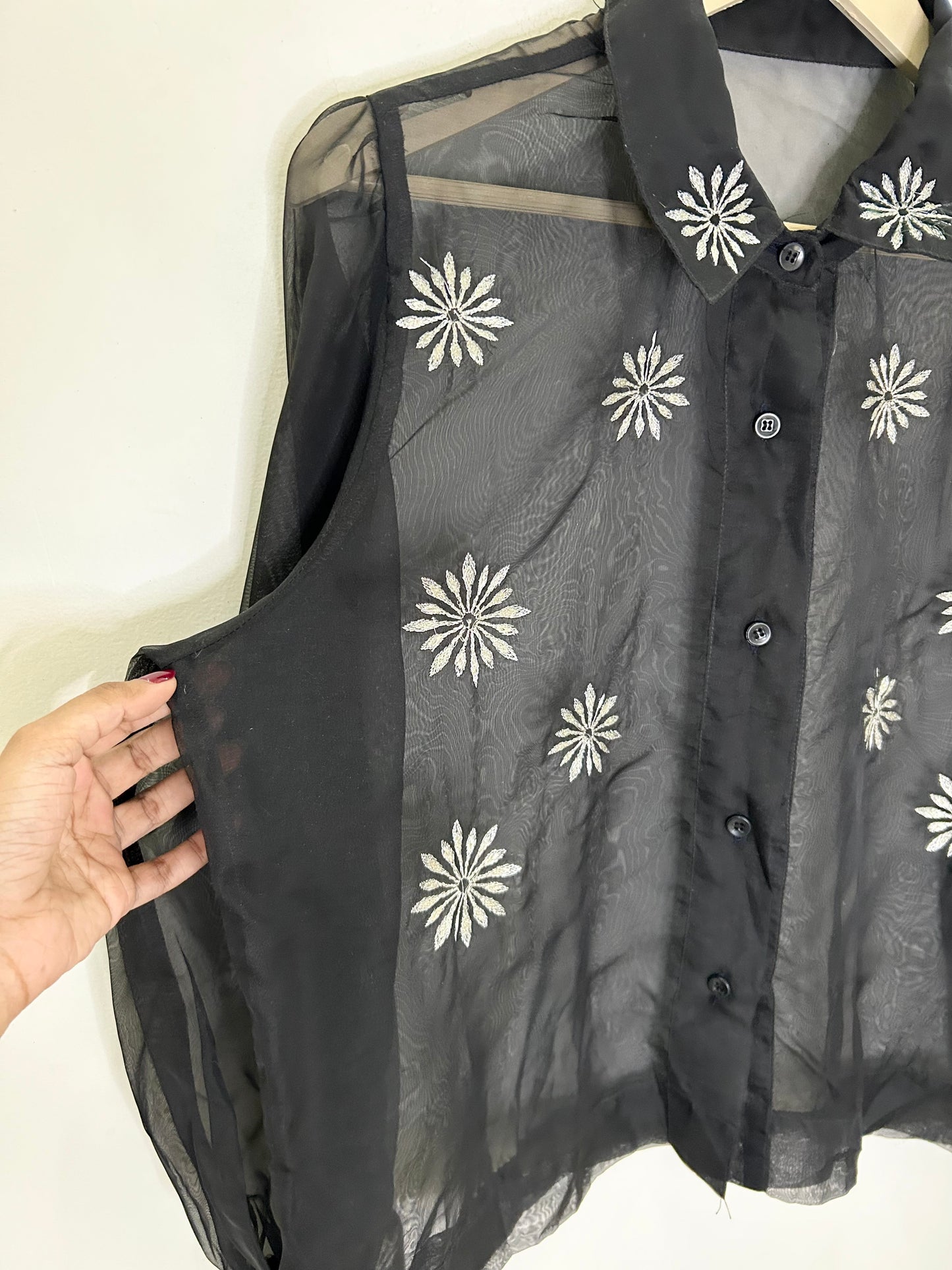 Mesh Silver Embroidered Shirt