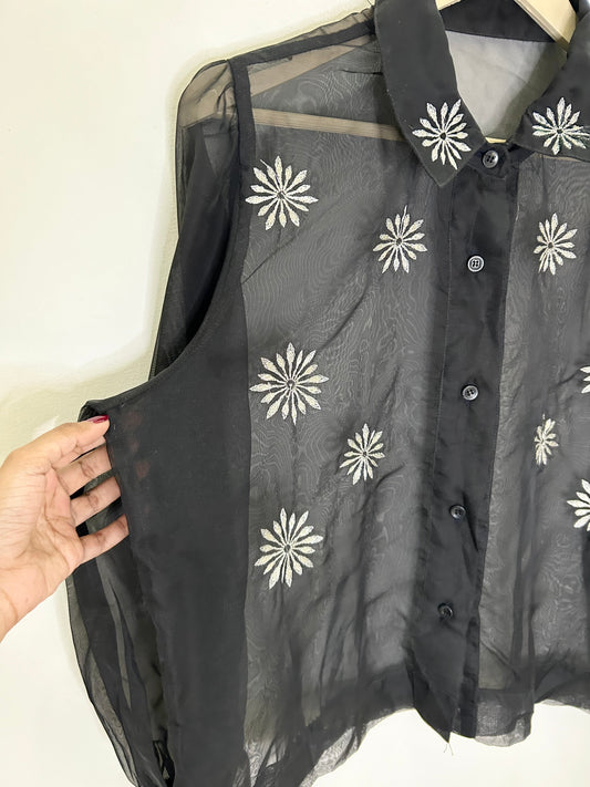 Mesh Silver Embroidered Shirt