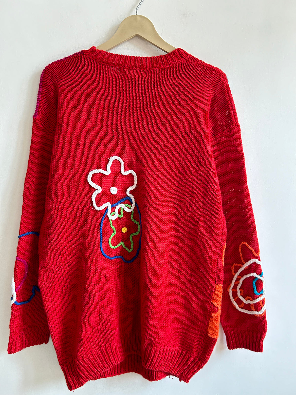 Pop Art Flower Knit Red Sweater