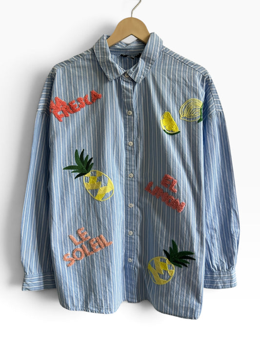 Striped Embroidery Shirt: 44”