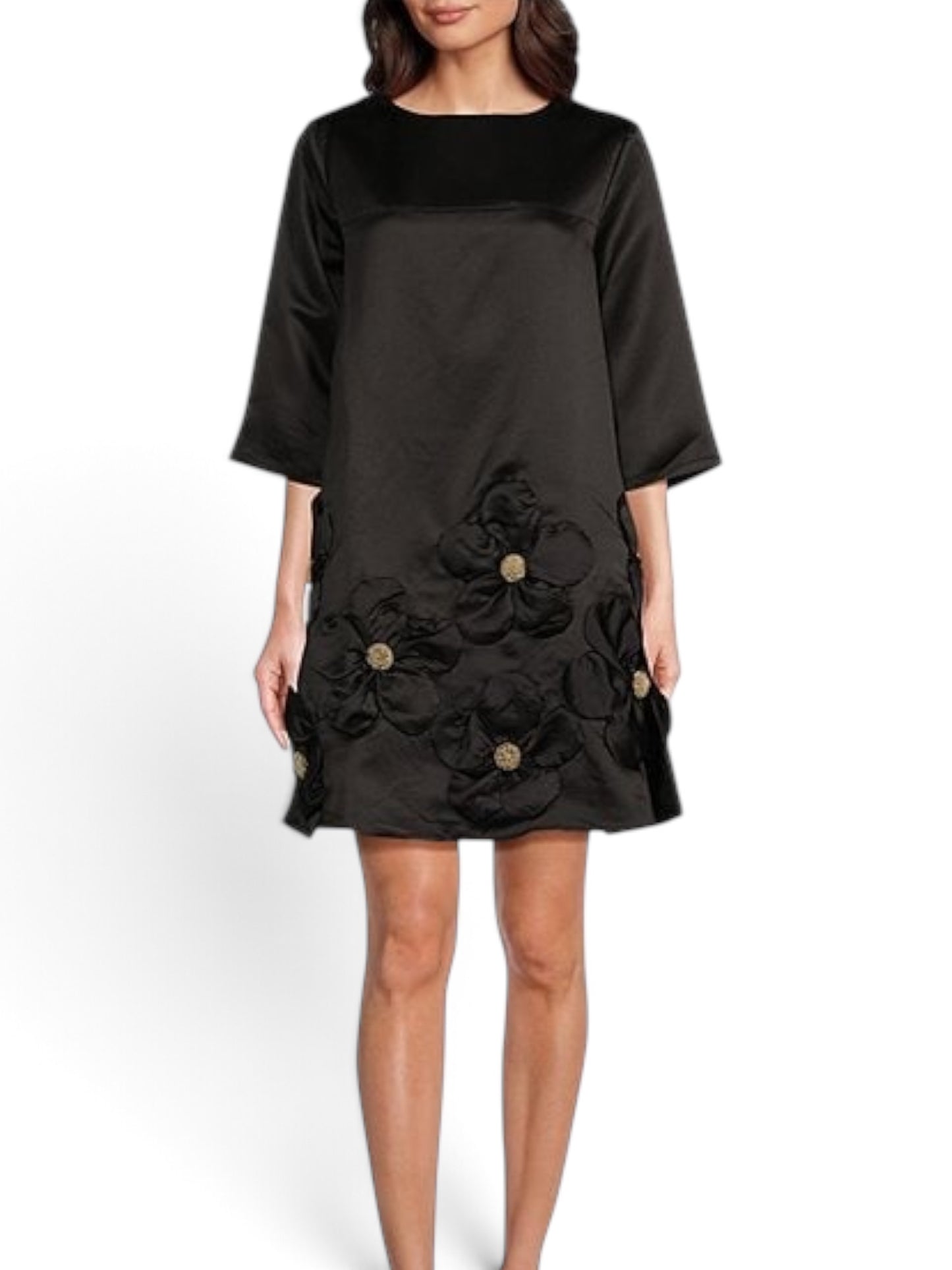 Black Beaded Floral Applique Dress