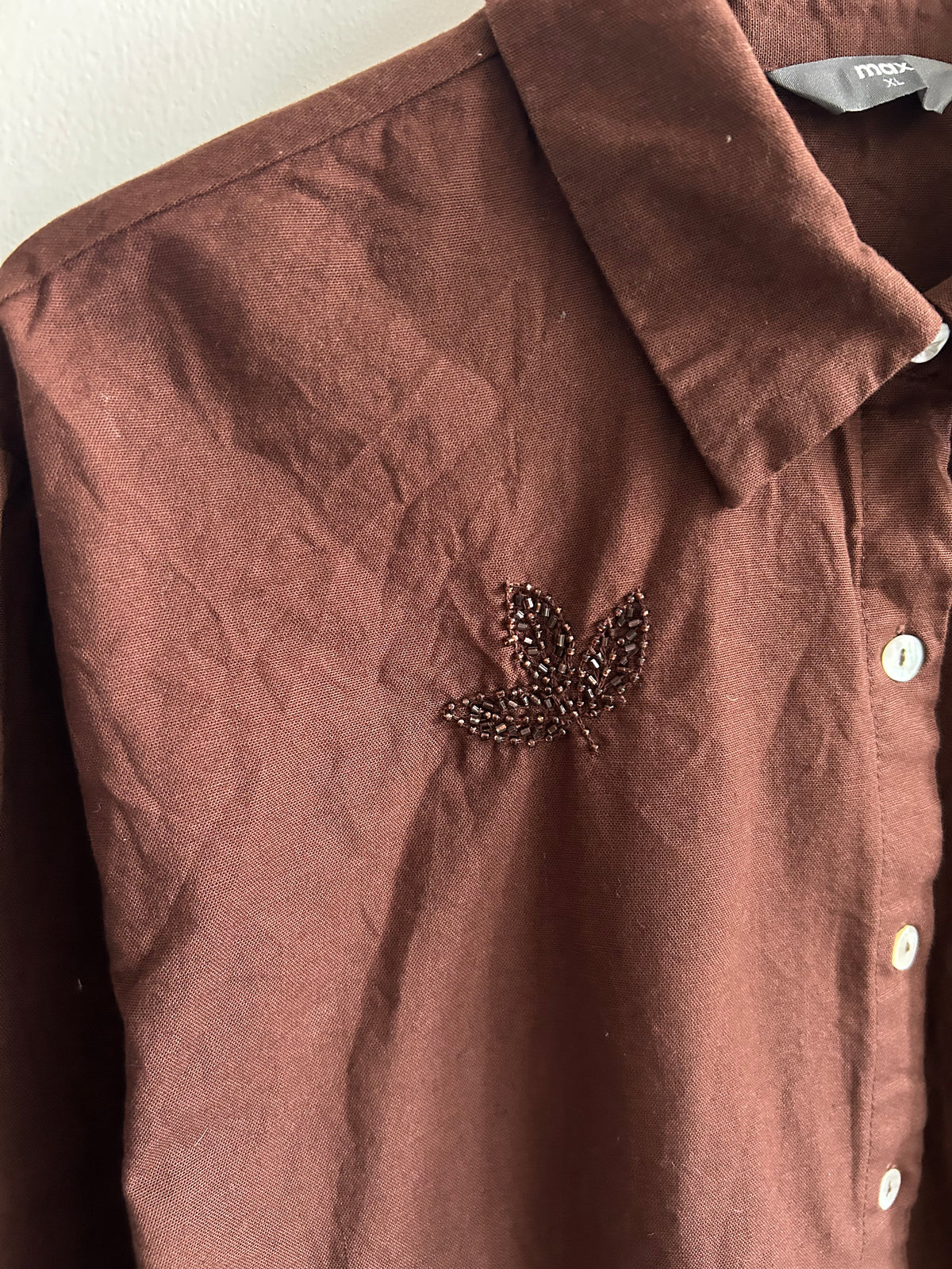 Brown Cotton Sequince Shirt:50”