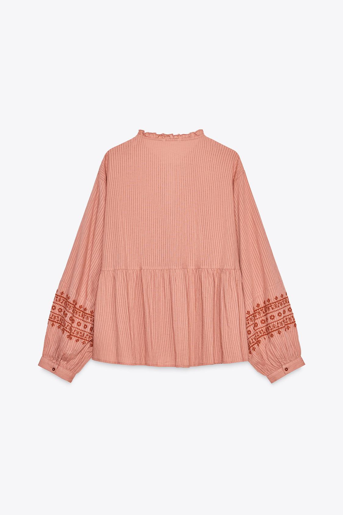 Contrast Embroidery Blouse- Marsala-42”