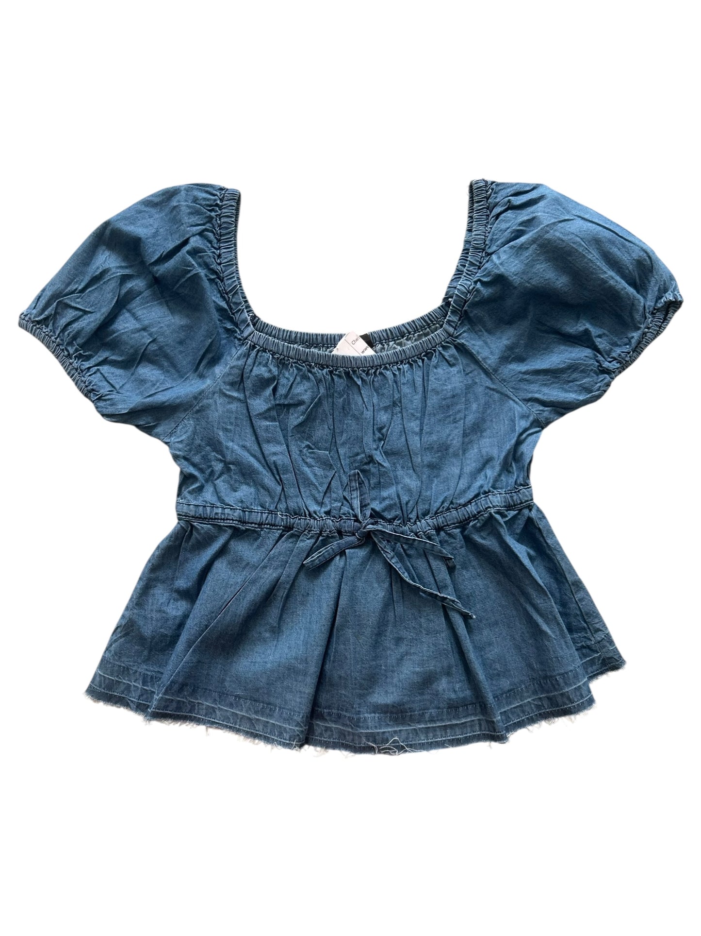 Denim Puff Sleeves Bow Top:40”