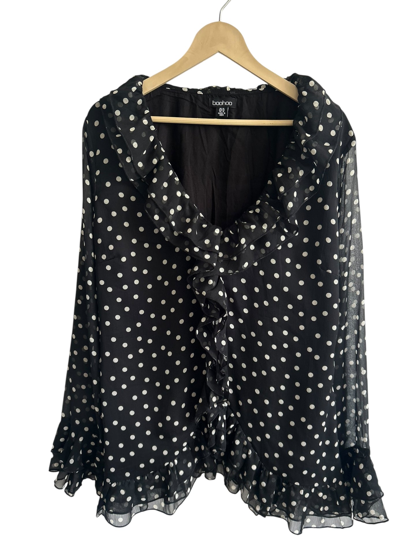 BOOHOO Polka Dot Ruffle Top