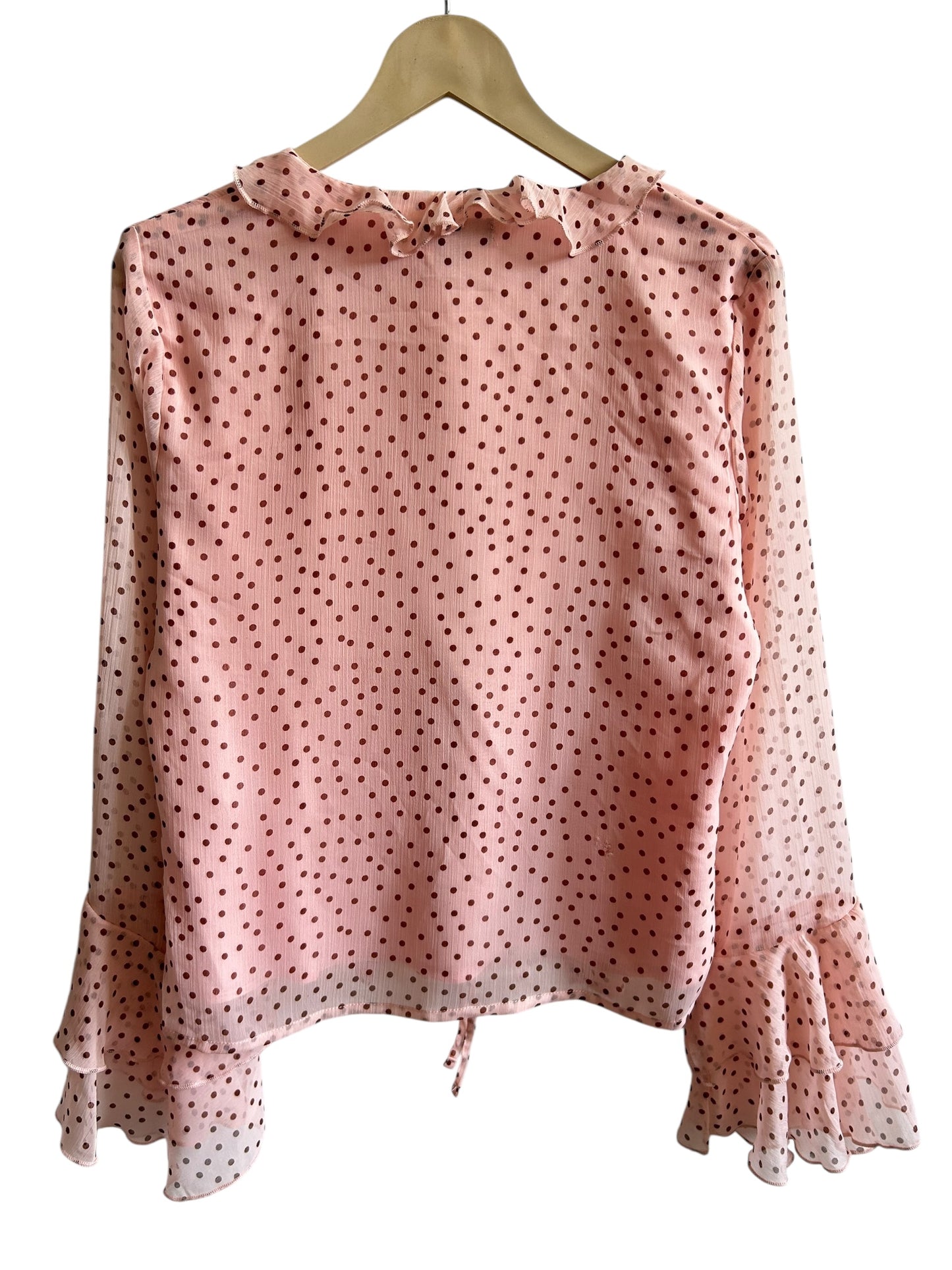 BOOHOO Polka Dot Chiffon Ruffle Top