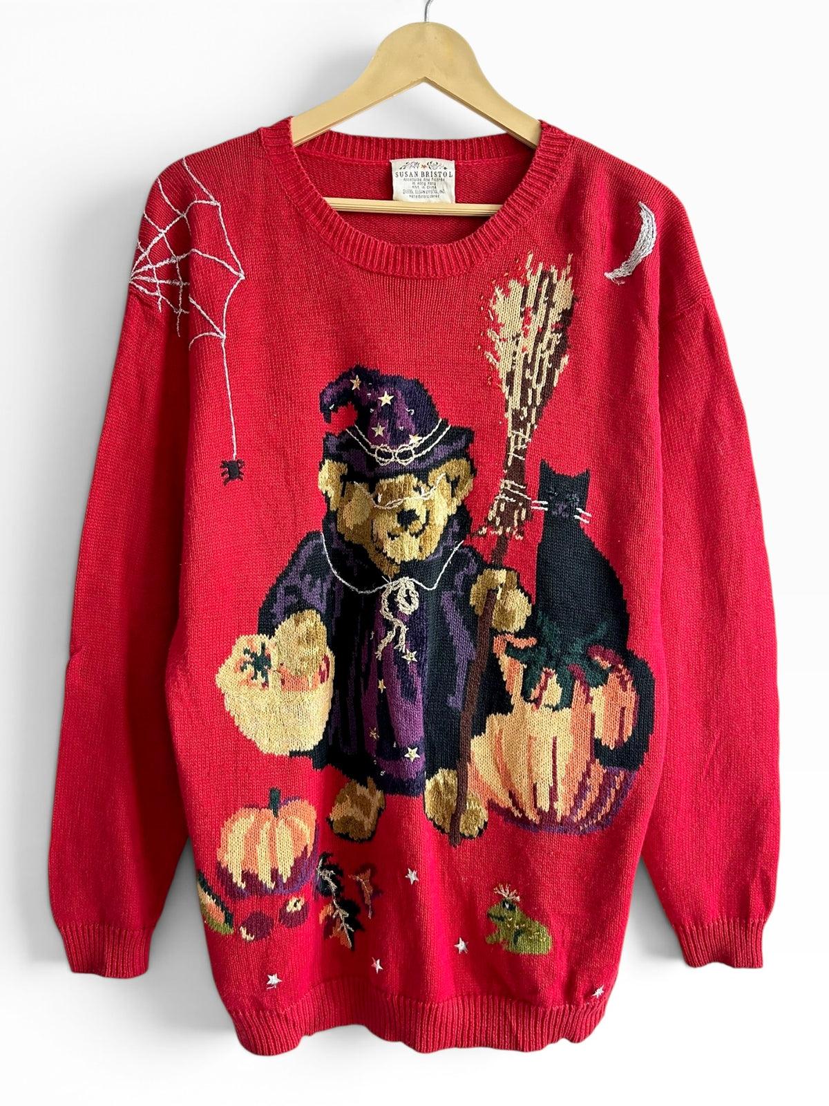 Halloween Witch Bear Knit Red Sweater
