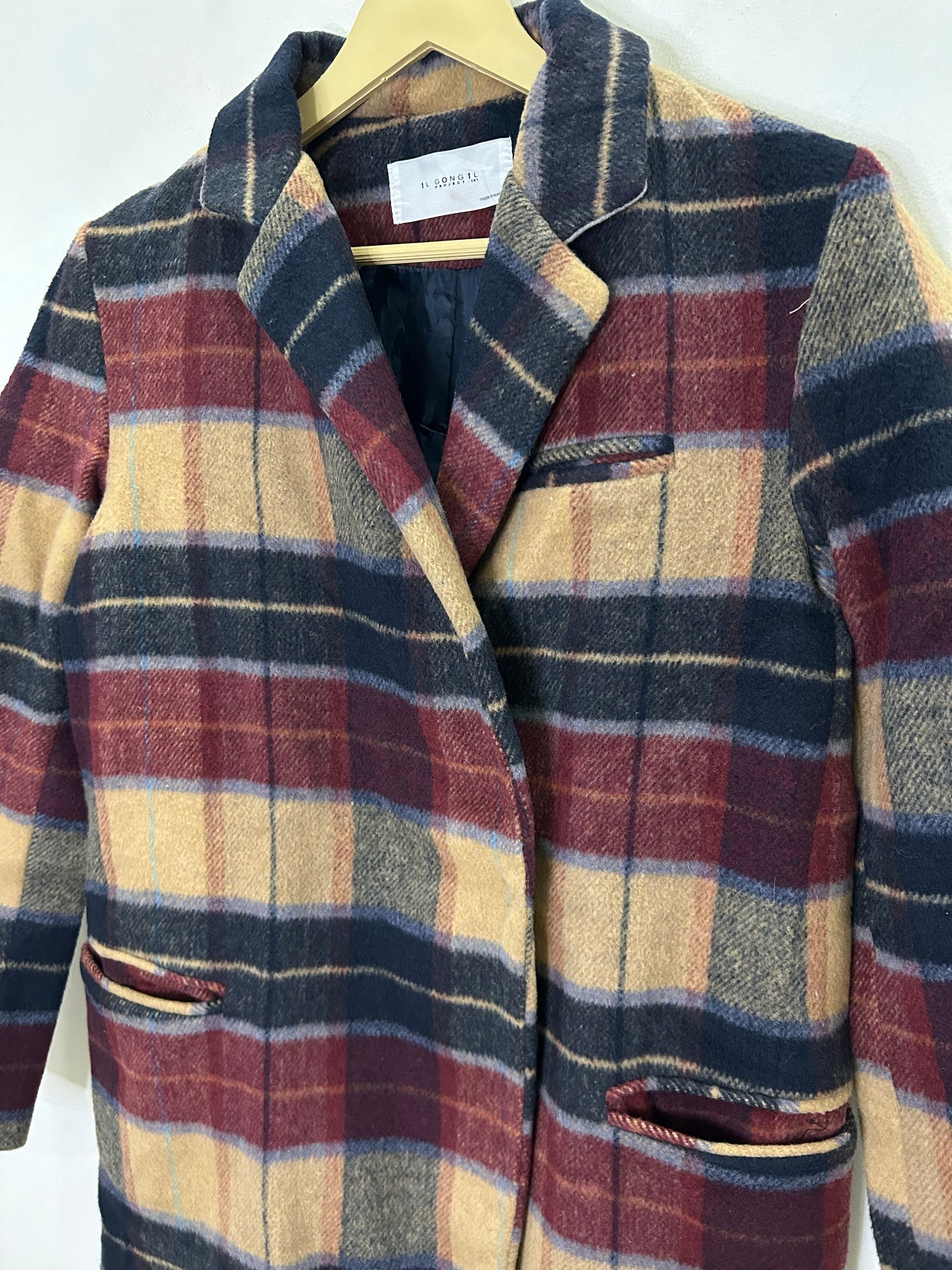 Plaid Wool Blend Coat