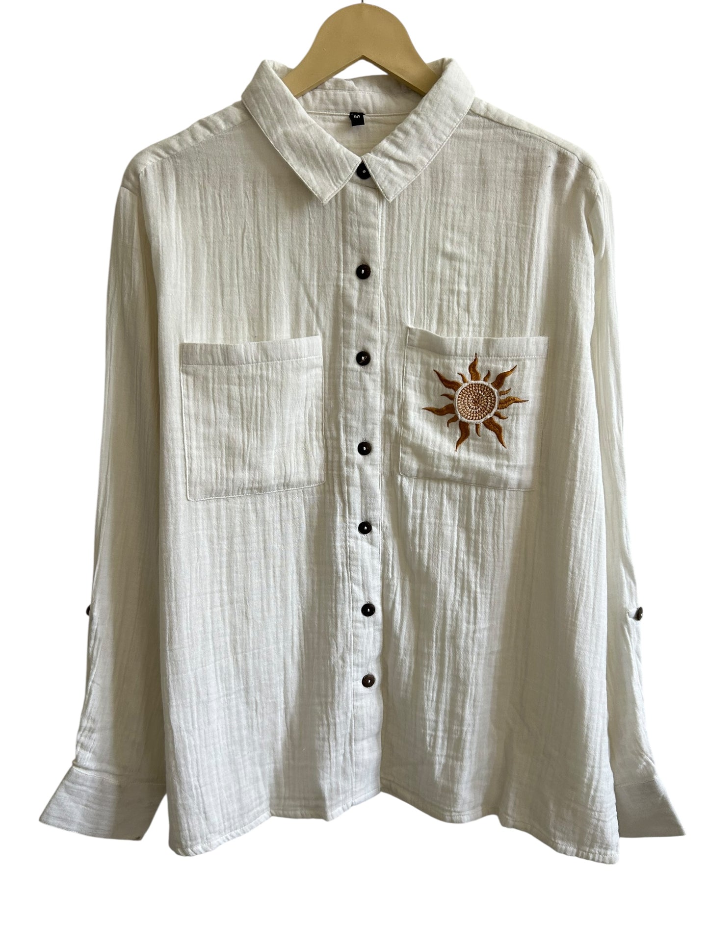 White Shirt with Sun Embroidered