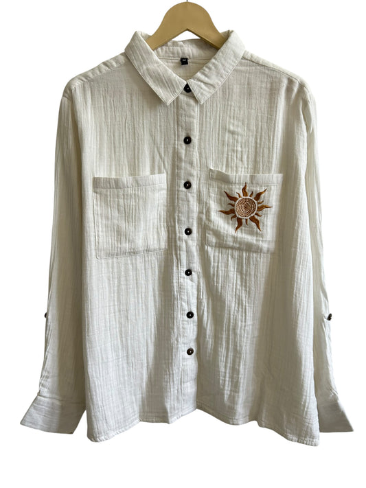 White Shirt with Sun Embroidered