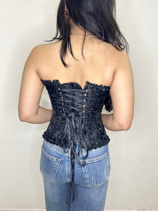 Vintage Front Zip Corset Black Top