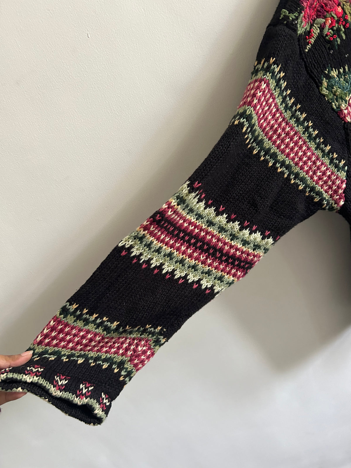Vintage Christmas Tree Knit Black Cardigan